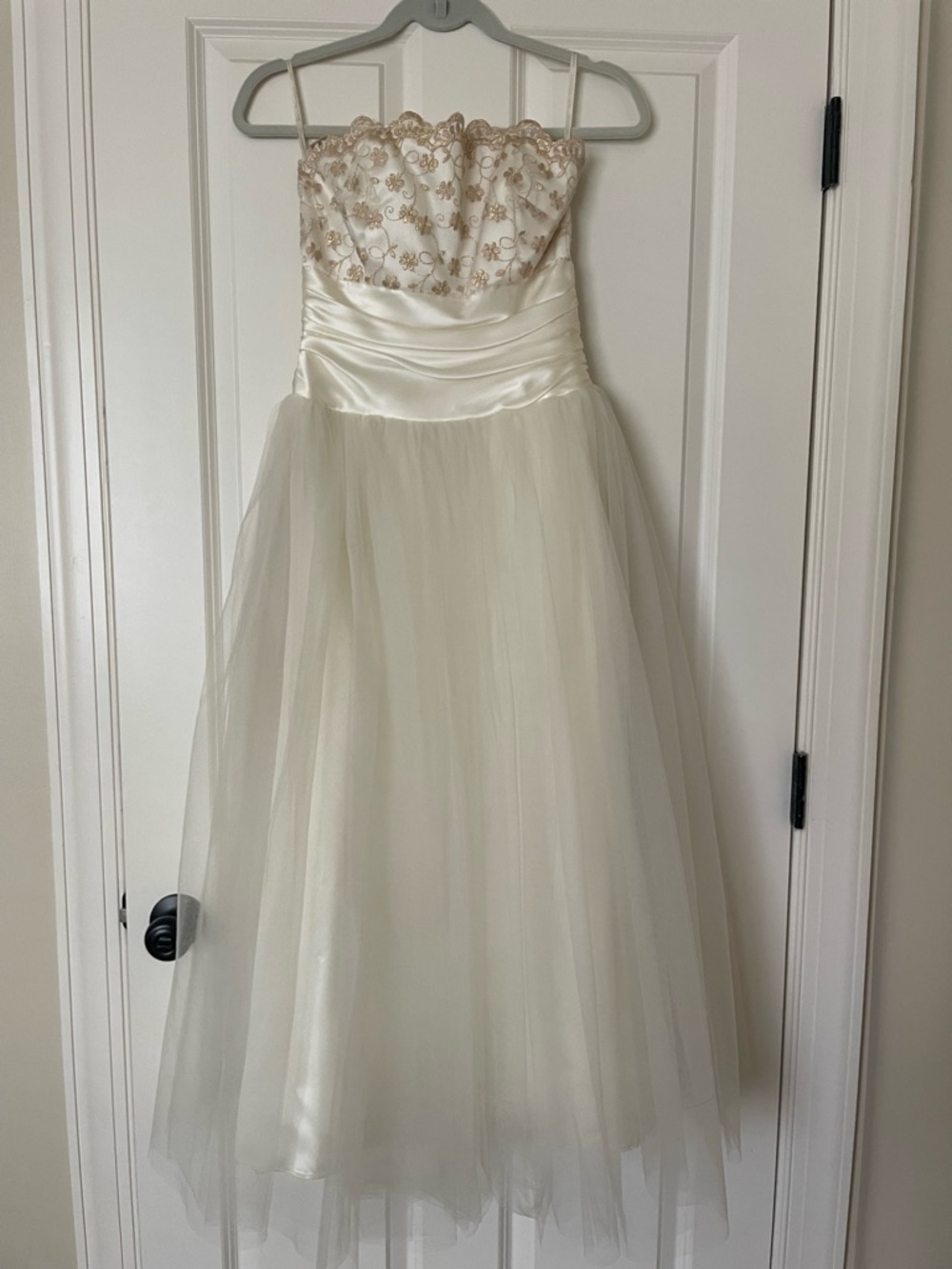 Vintage Jessica McClintock for Gunne off-white and gold dress tulle prom wedding